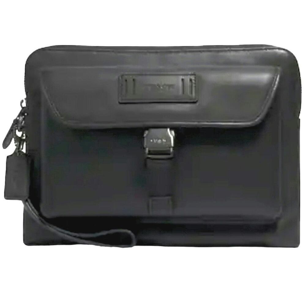 COACH RANGER POUCH SMOOTH CALF LEATHER BLACK ZIP CLOSURE DETACHABLE STRAP UNISEX
